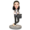 Mom in a Black Jacket Custom Bobblehead with Engraved Text