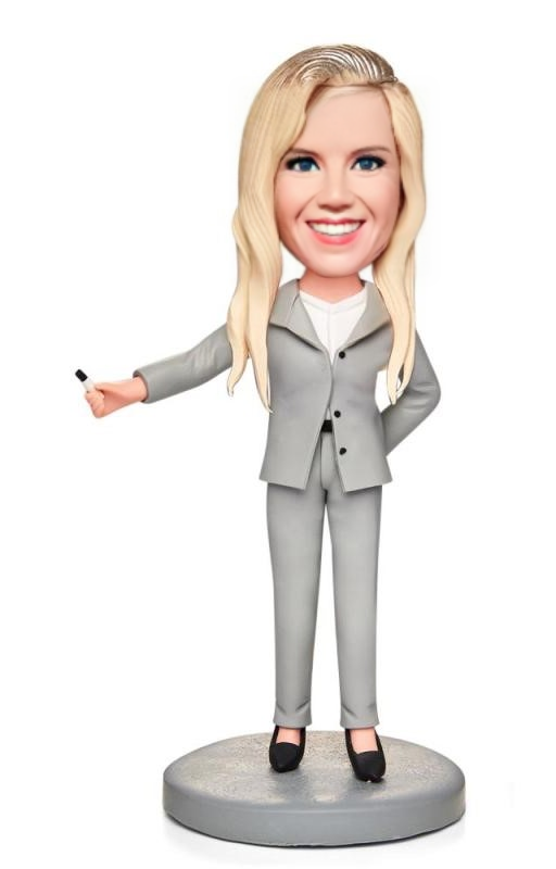 Teacher Pointing At Blackboard Custom Bobblehead With Engraved Text